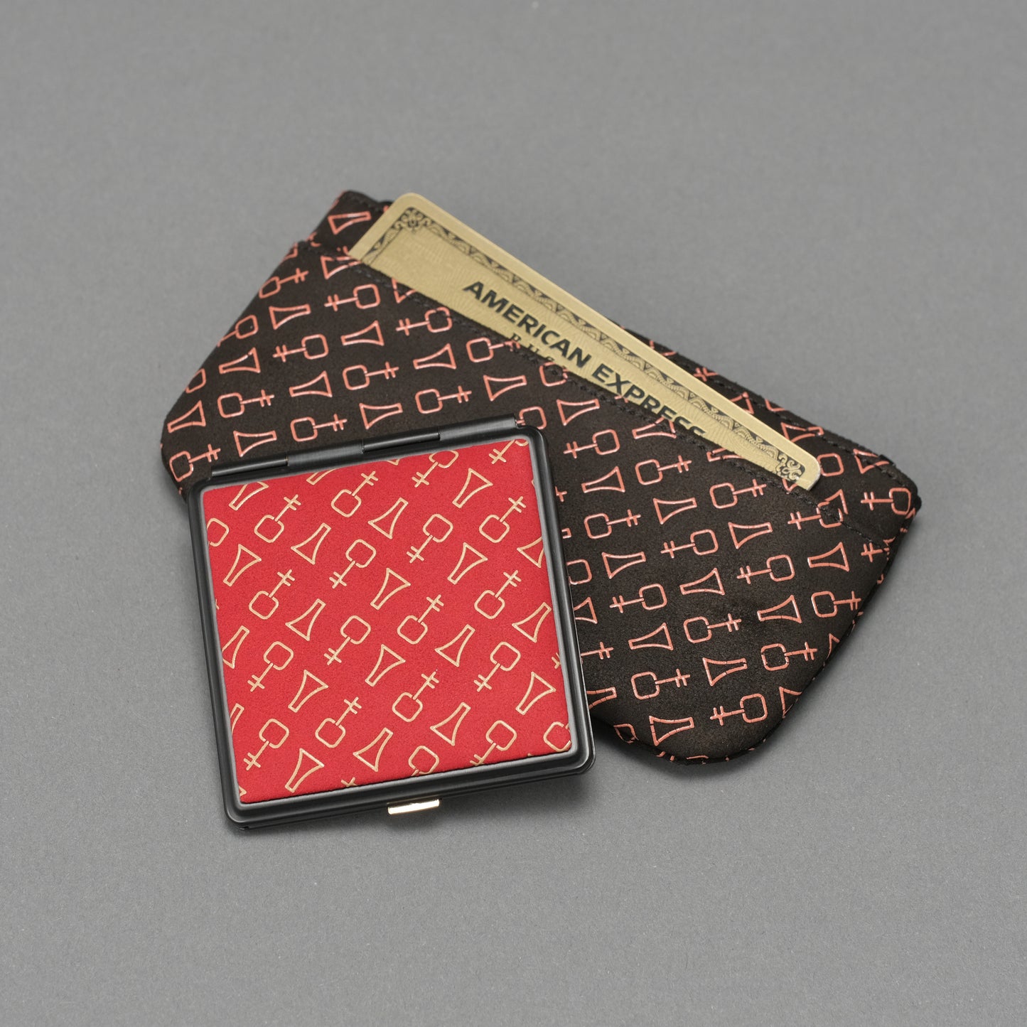 三味線柄甲州印伝コンパクトミラー